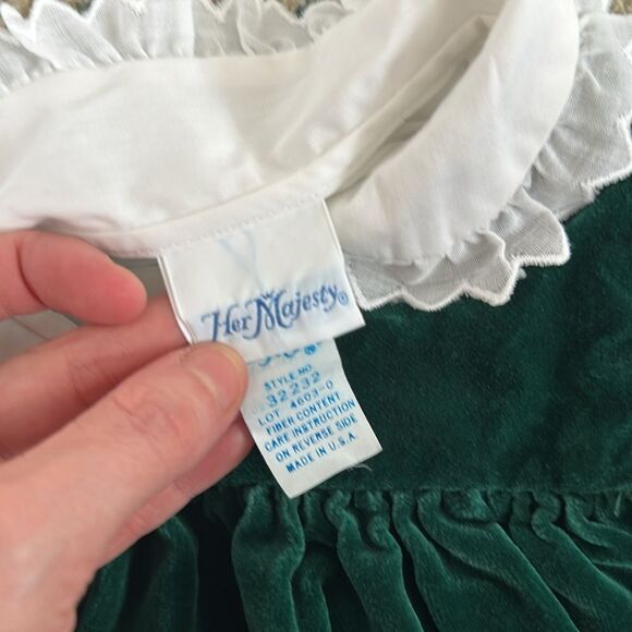 Vintage Her Majesty Elegant Green Velvet Kids Button Down Shirt Under Dress - Picture 7 of 8